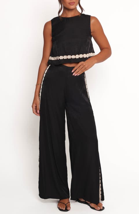 Margarete Embroidered Detail Crop Top & Wide Leg Pants Set