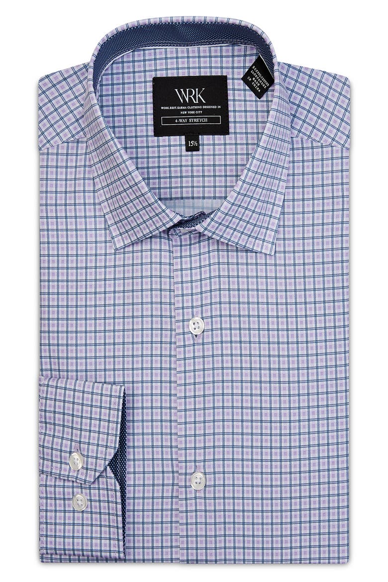 Trim Fit Check Performance Stretch Dress Shirt, Alternate, color, LILAC