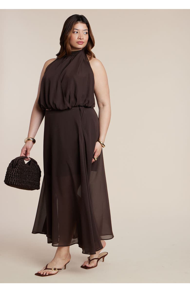ELOQUII High Neck Bubble Top, Alternate, color, Chicory Coffee