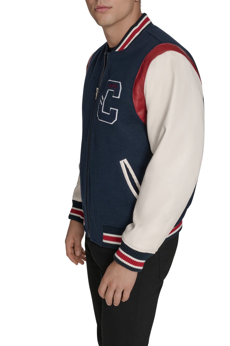 Varsity Patch Bomber Jacket, Alternate, color, NAVY/ IVORY