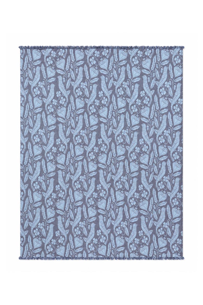 Birds Lightweight Reversible Organic Cotton Muslin Blanket, Main, color, Navy