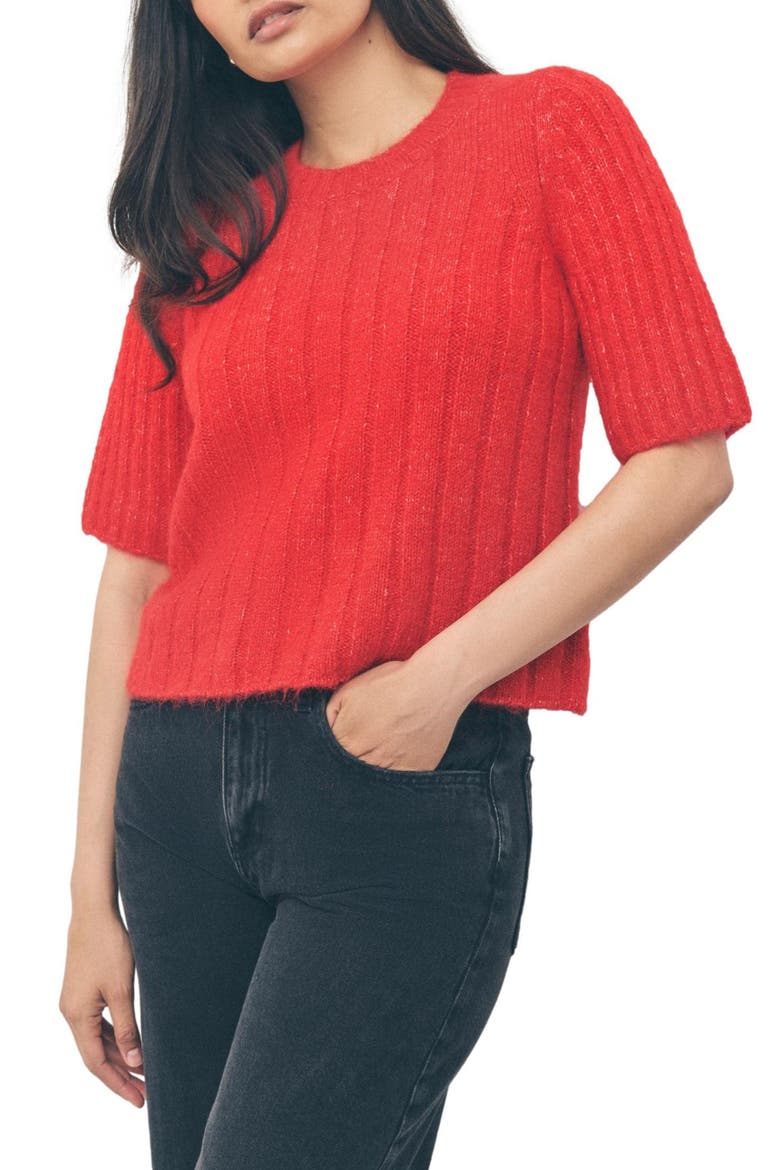Short Sleeve Rib Sweater, Main, color, RED