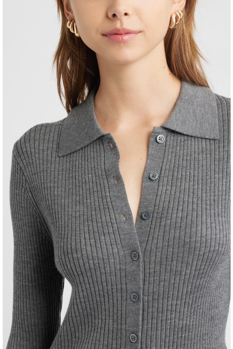 Collared Merino Wool Cardigan, Alternate, color, GREY CHARCOAL HEATHER