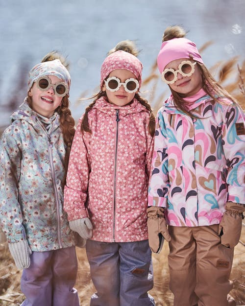 Deux Par Deux Little Girl's Printed Jacket Two-piece Mid-season Outerwear Set Small White Flowers On In Pink