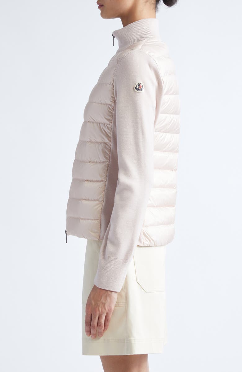Moncler Wool Knit & Quilted Down Cardigan, Alternate, color, Mother Of Pearl