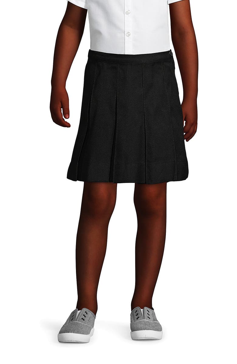 Lands' End School Uniform Girls Solid Box Pleat Skirt Above Knee, Main, color, Black