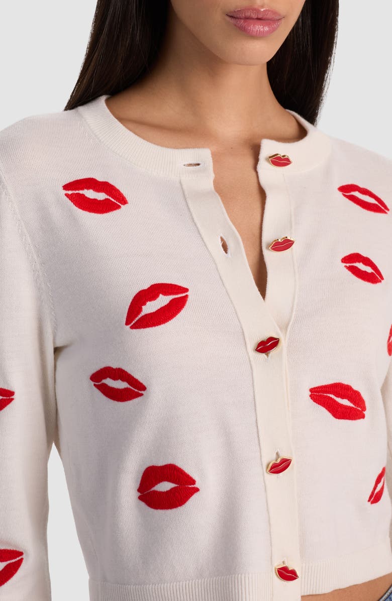 Alice + Olivia Daroda Lip Cardigan, Alternate, color, Soft White Multi