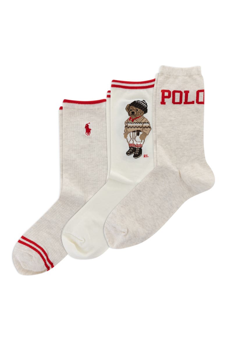 Colorado Bear Assorted 3-Pack Cotton Blend Crew Socks, Alternate, color, OATMEAL