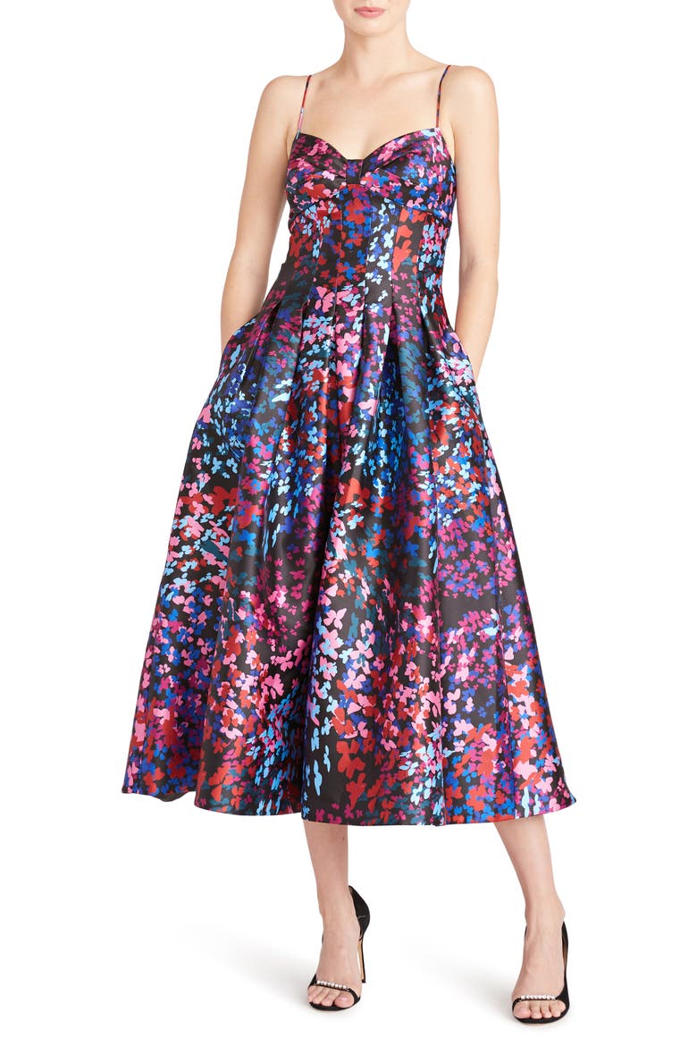 Mikado Floral Print A-Line Dress, Main, color, CONFETTI FLORAL