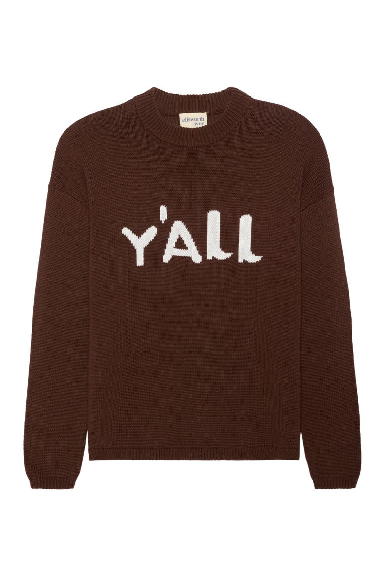 Sadie Crewneck Sweater Y'all, Main, color, Brown