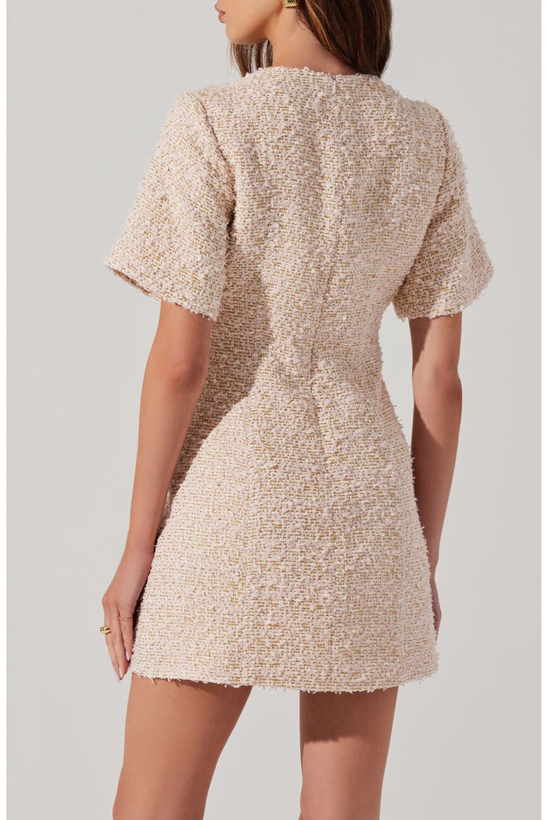 Portilla Short Sleeve Tweed Minidress, Alternate, color, PINK GOLD