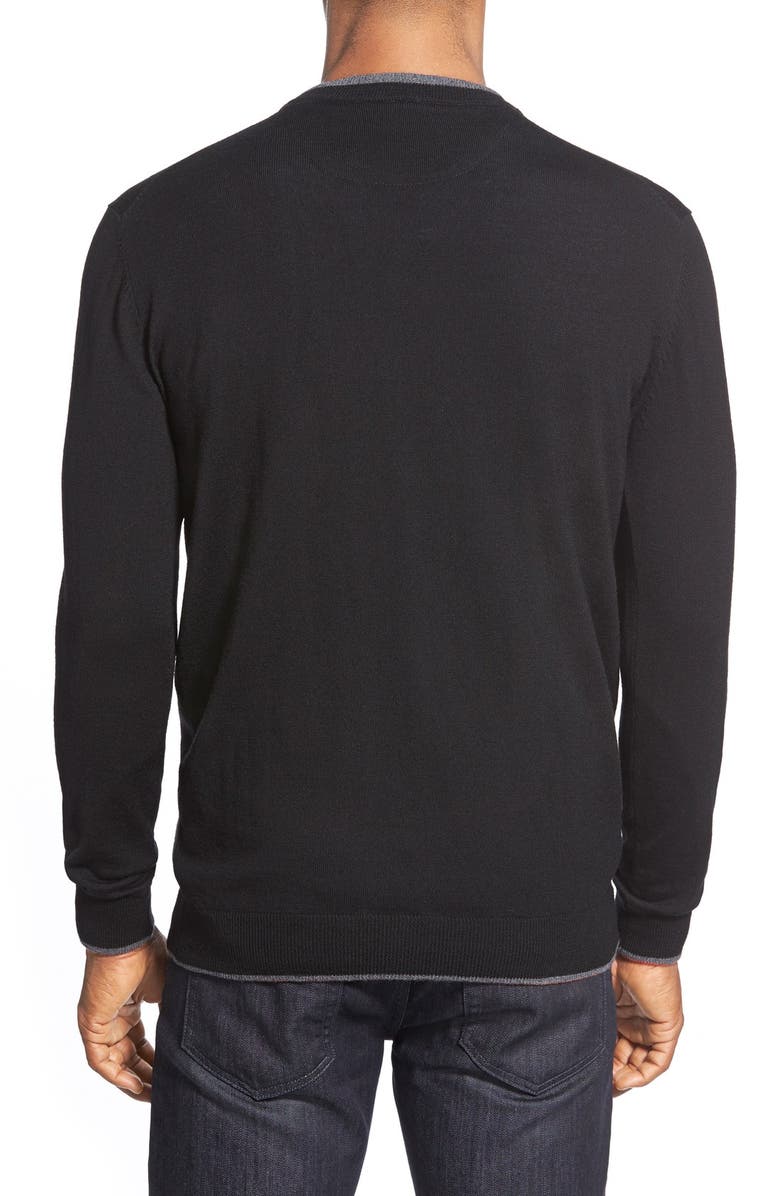 Bugatchi Tipped Merino Wool V-Neck Sweater, Alternate, color, 