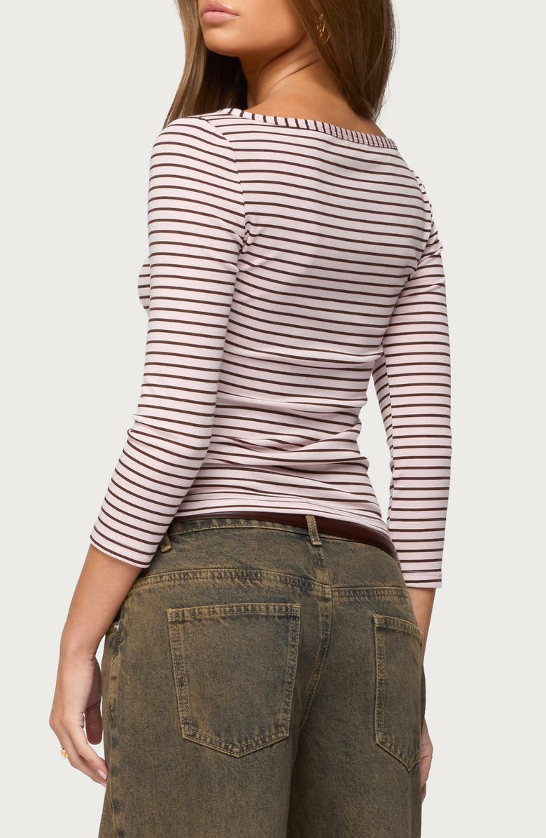 EDIKTED Avigyle Stripe Long Sleeve Henley Top, Alternate, color, Light-Pink