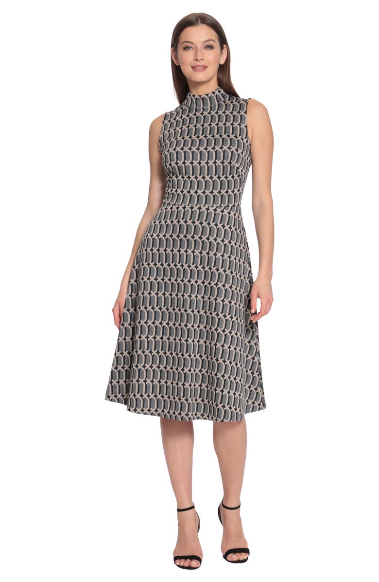 Maggy London Geo Mock Neck Sleeveless Fit & Flare Dress, Alternate, color,