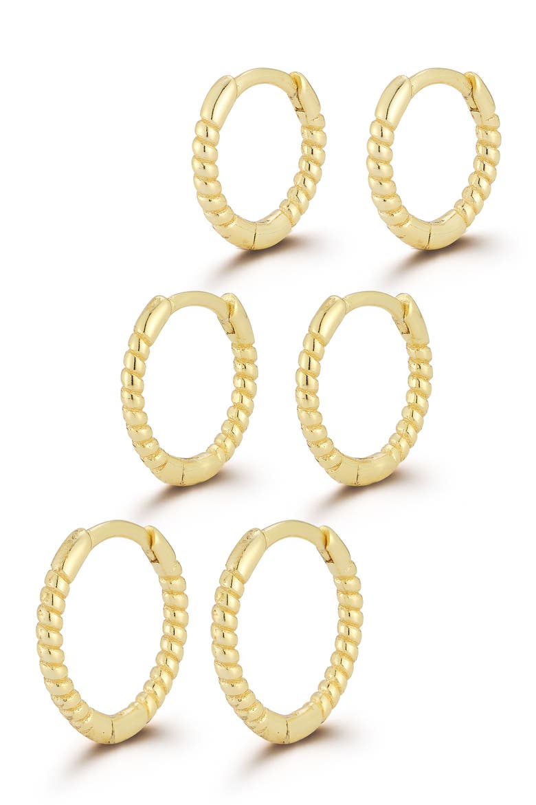 Set of 3 Graduated Twist Huggie Hoop Earrings, Main, color, GOLD