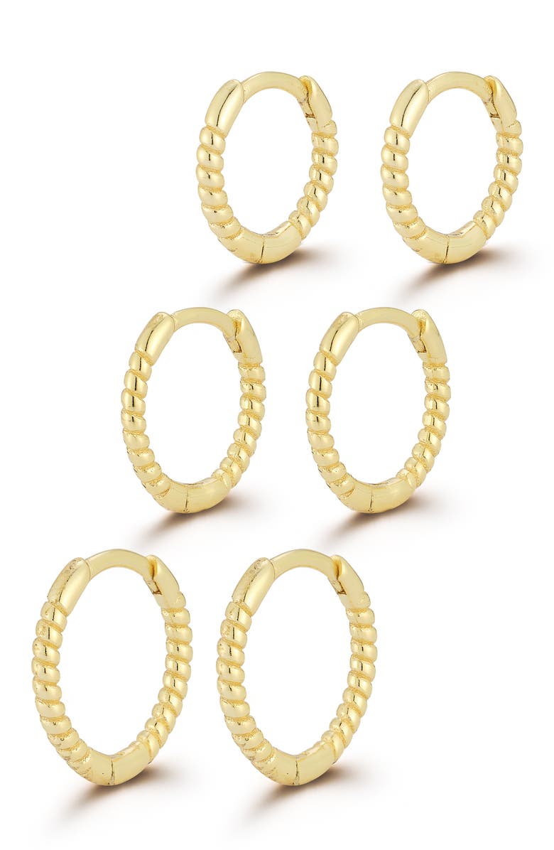 GLAZE JEWELRY Set of 3 Graduated Twist Huggie Hoop Earrings, Main, color, Gold