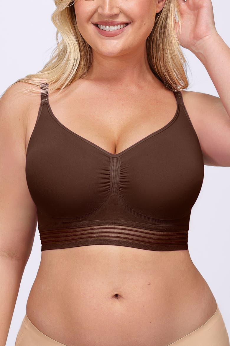 Wireless Full Coverage Seamless Bra, Main, color, Brown