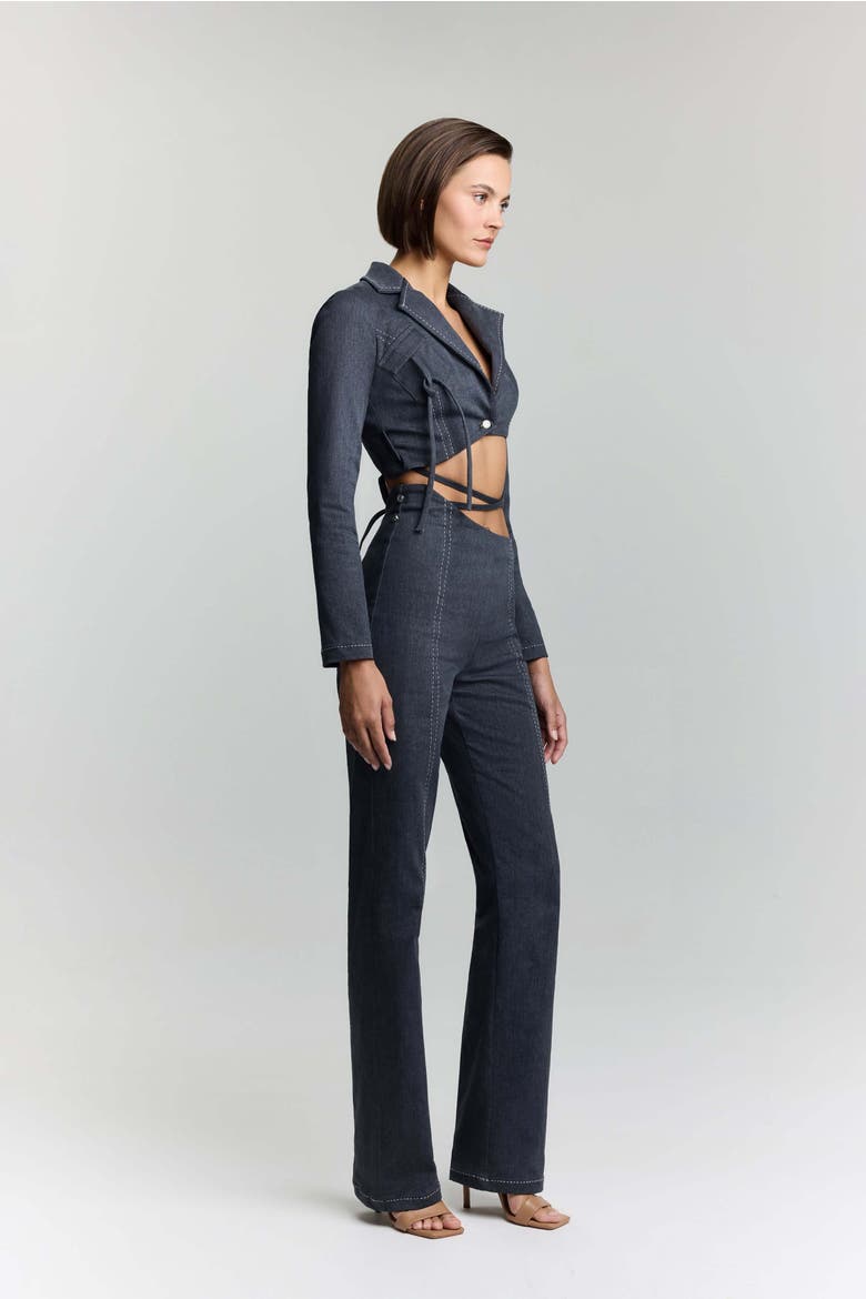 Serendipity Denim Jacket - Cropped Lace-Up Style, Alternate, color, Deep Blue