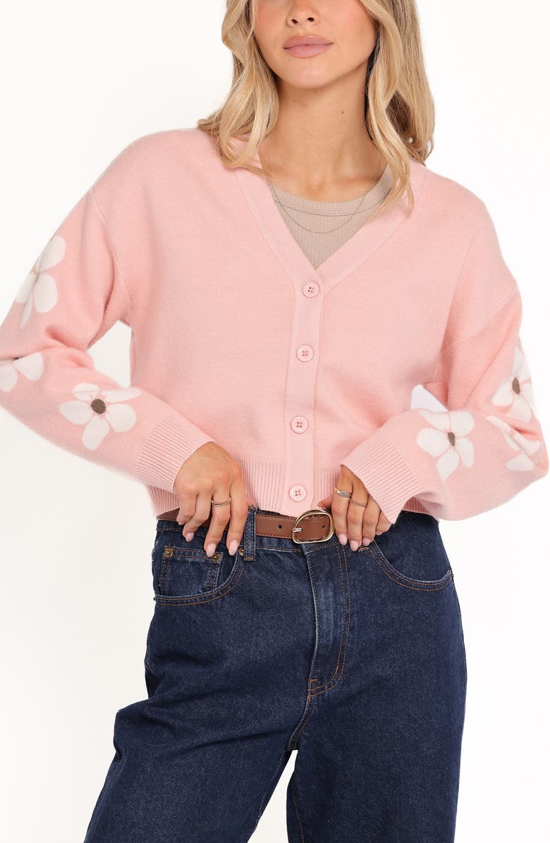 Petal & Pup Lantana Flower Sleeve Crop Cardigan, Main, color, Pink