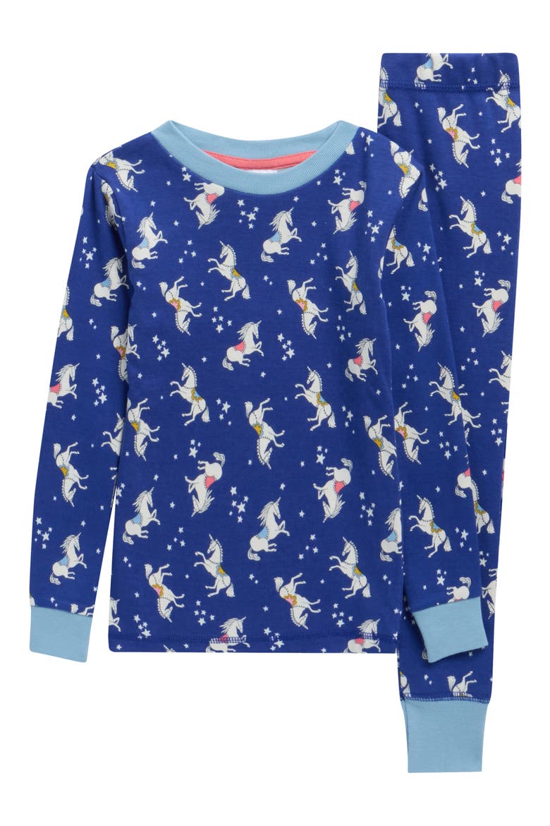 Kids' Glow in the Dark Fitted Two-Piece Cotton Pajamas, Main, color, MAZARINE BLUE UNICORNS