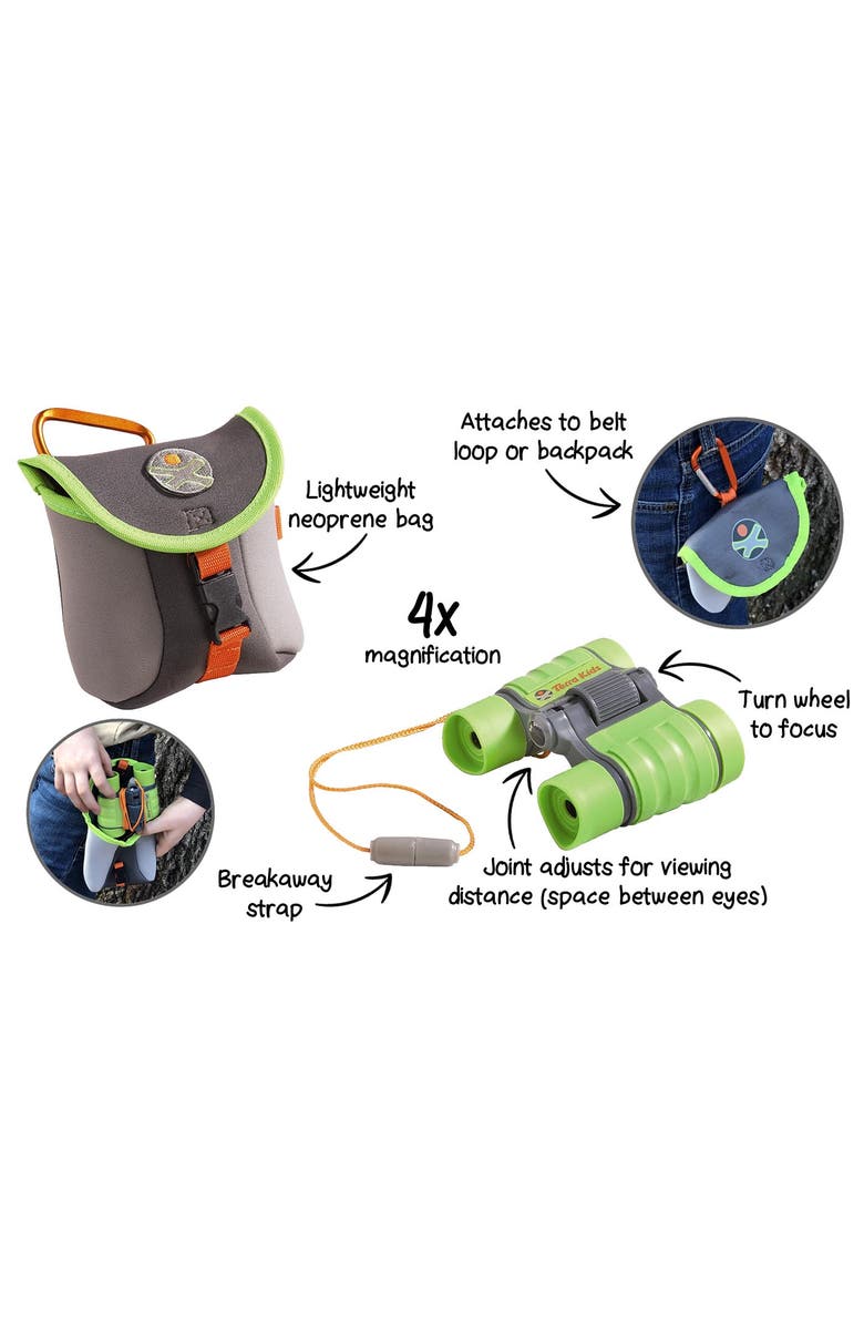 HABA Terra Kids Children's Binoculars with Compact Case, Children's Outdoor Scientific Toy with 4X Magnification, Alternate, color, Green Multi