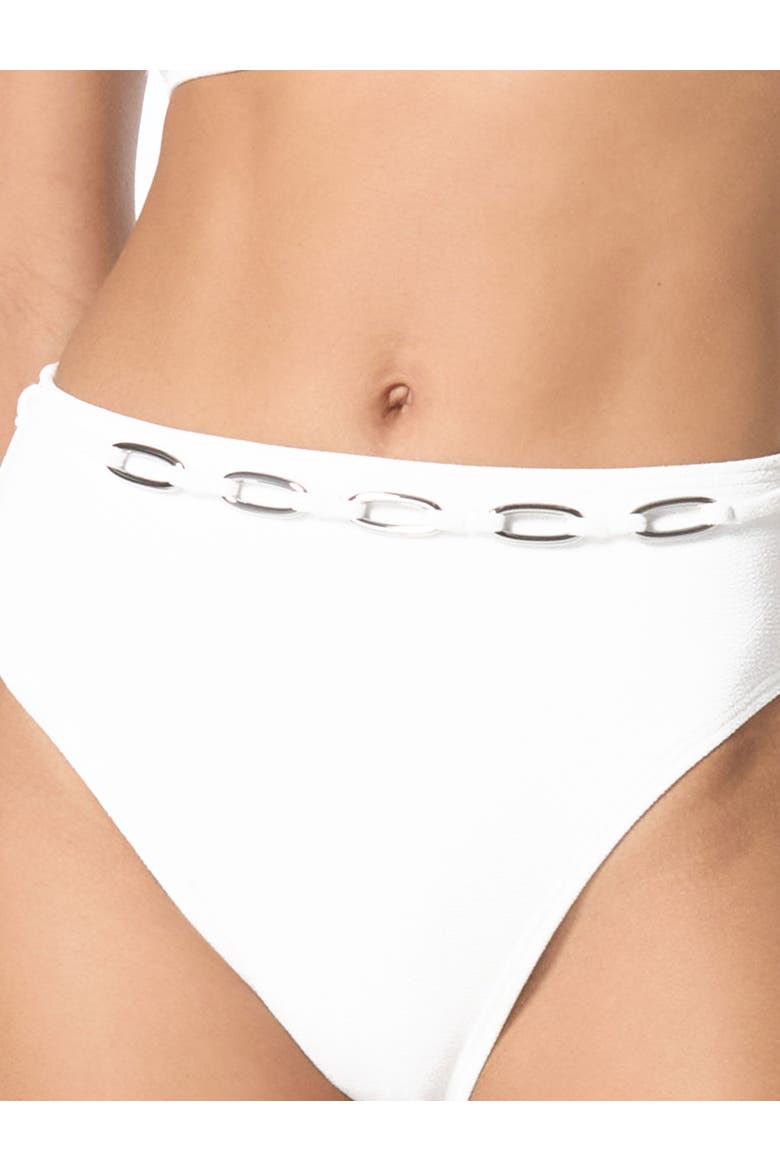 Oval Link Crepe Solids High Waist Swim Bottom, Alternate, color, White