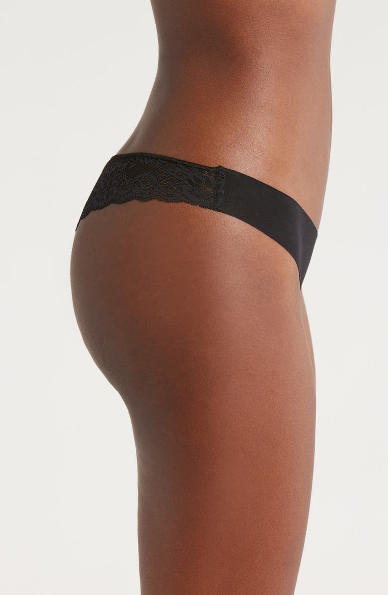 JOURNELLE Estelle Lace Trim Stretch Cotton Thong, Alternate, color, Black