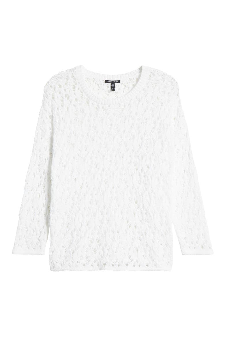 Open Stitch Organic Cotton Crewneck Sweater, Alternate, color, WHITE