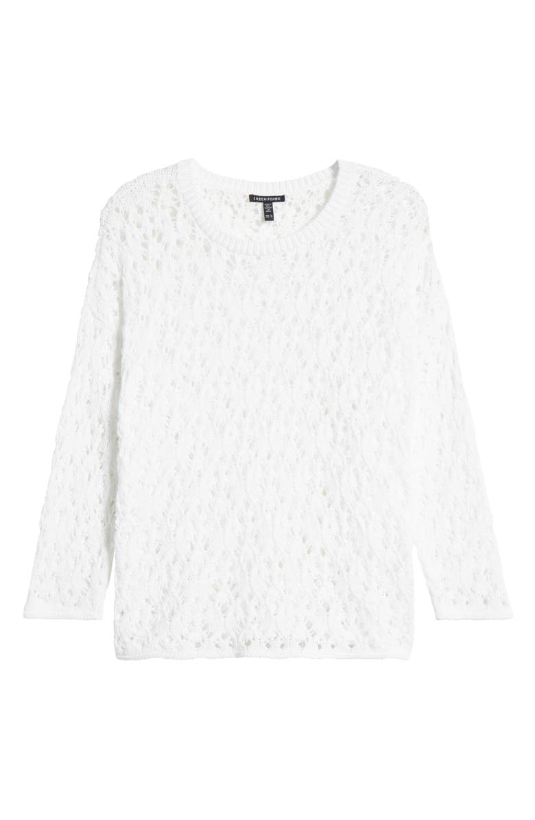 Eileen Fisher Open Stitch Organic Cotton Crewneck Sweater, Alternate, color, White