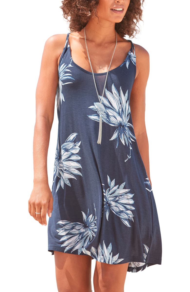 LASCANA Women's Beaded Strap Print Dress, Main, color, Dark Blue Multi