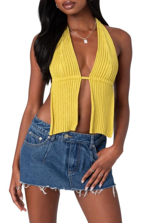 Caraway Split Front Open Back Rib Halter Top