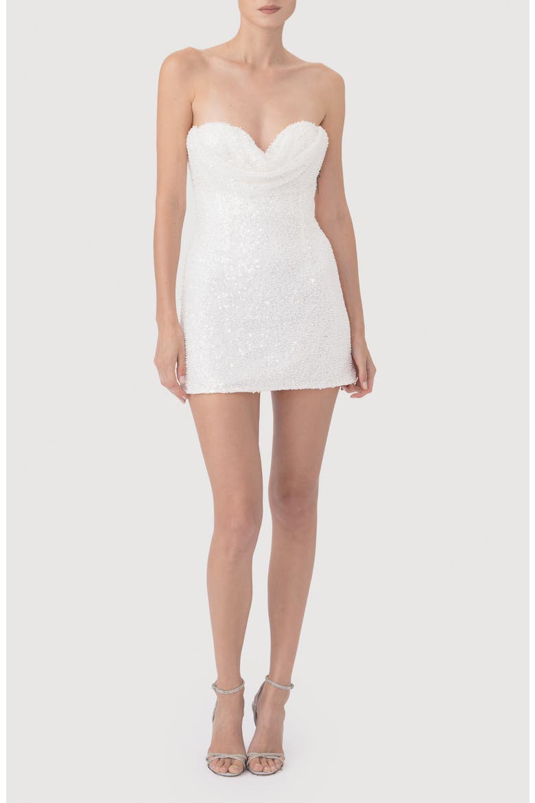 Lara Beaded Strapless Cocktail Minidress, Main, color, WHITE