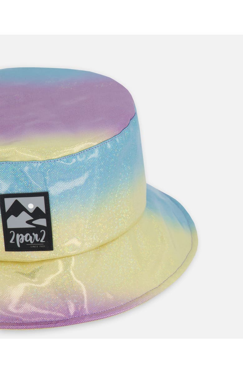 Deux par Deux Girl's Printed Rain Coat With Hat Mauve Blue And Yellow Glitter Gradient, Alternate, color, 