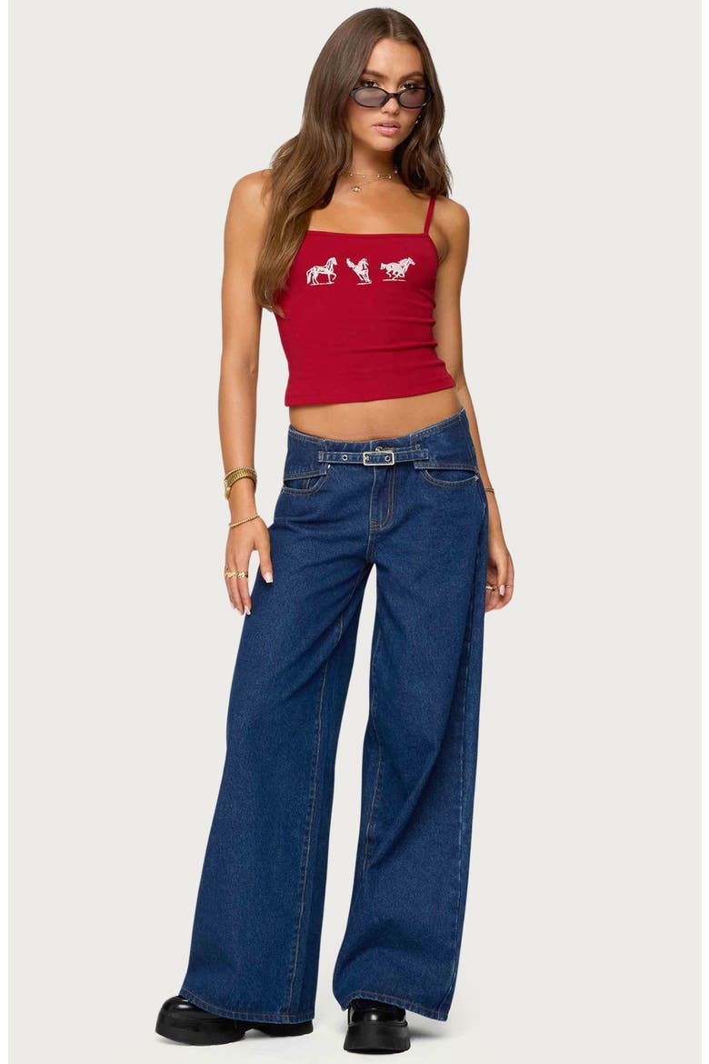 Edie Belted Low Rise Wide Leg Jeans, Alternate, color, BLUE
