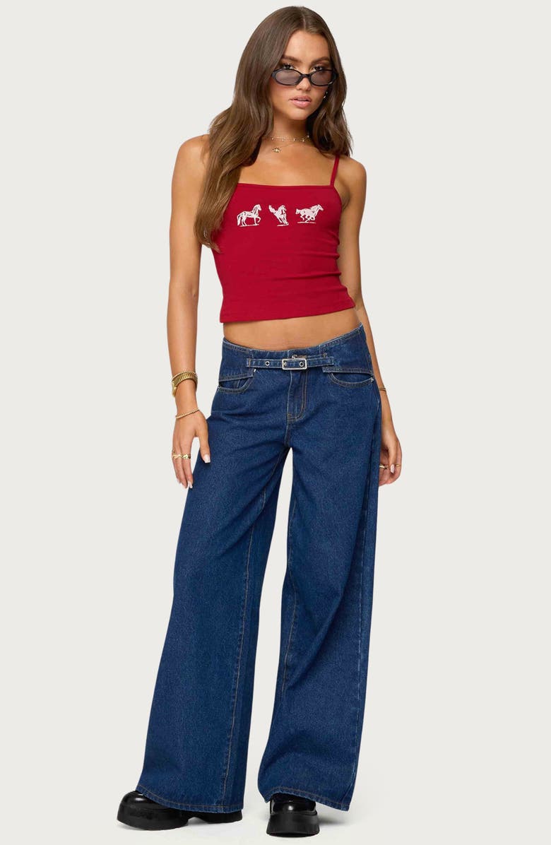 EDIKTED Edie Belted Low Rise Wide Leg Jeans, Alternate, color, Blue