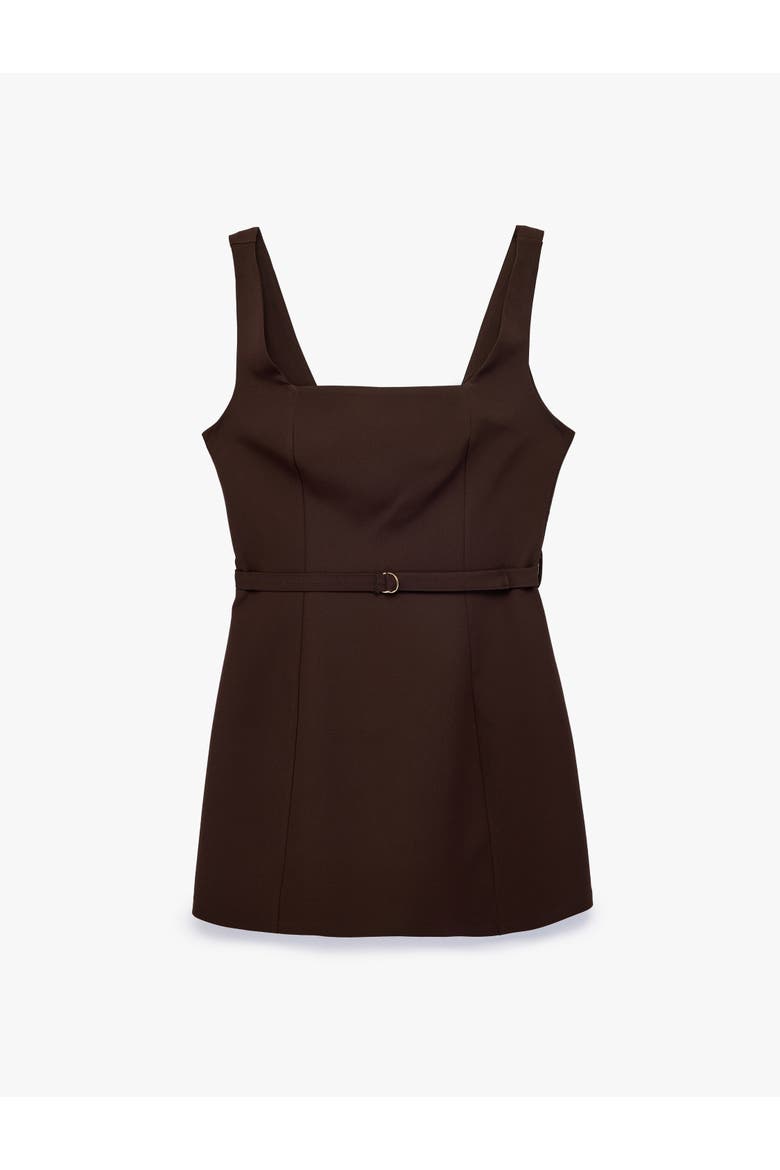 Square Neck Sleeveless Belted Mini Dress, Alternate, color, BROWN