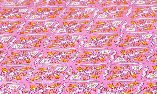Tiramisu Orchid Luxe Block Print Cotton Tablecloth In Yellow/pink