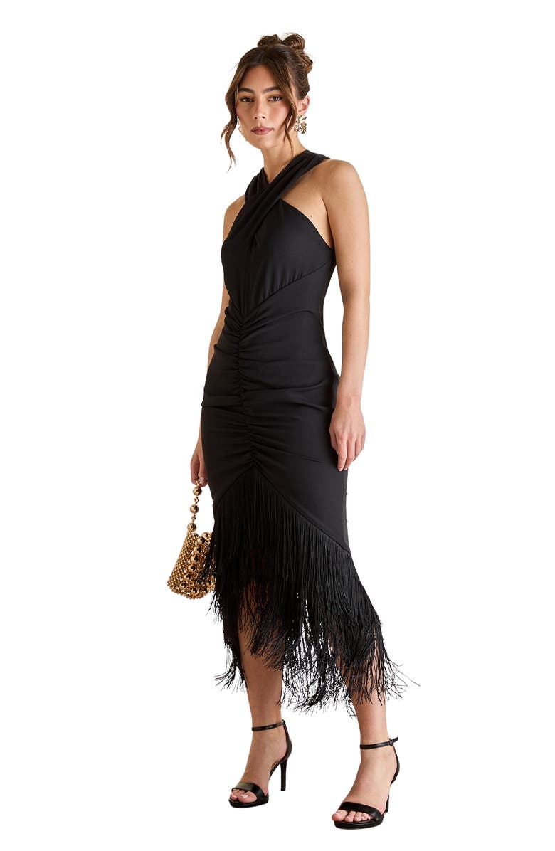 Coast Fringe Hem Cross Neck Midi Dress, Main, color, 