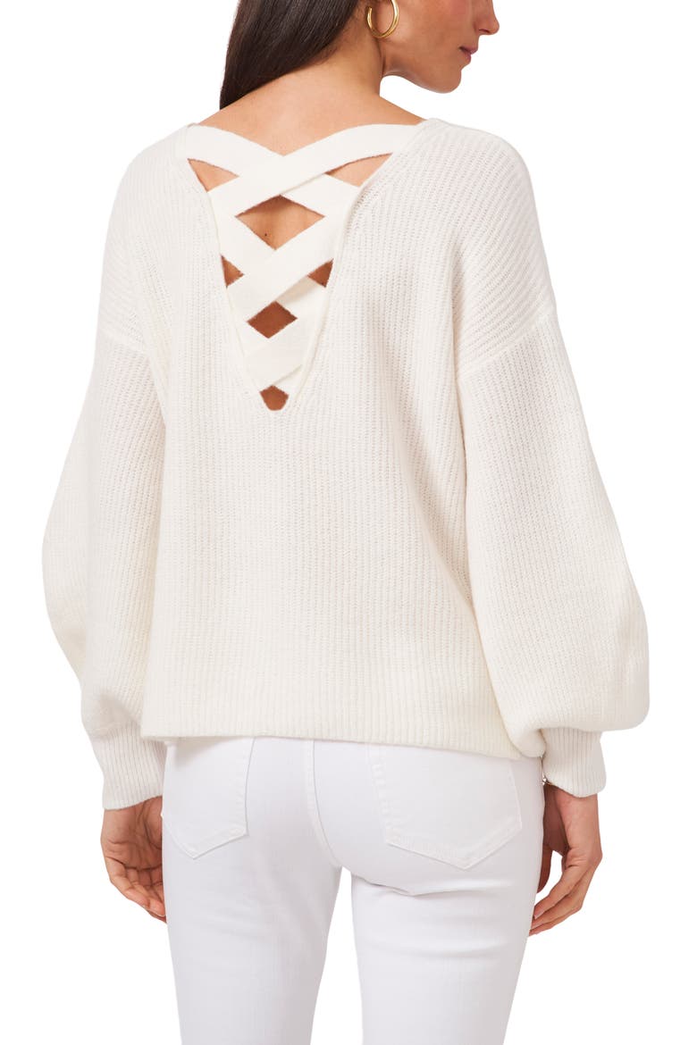 Cross Back Bubble Sleeve Sweater, Alternate, color, ANTIQUE WHITE