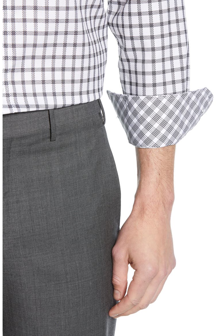 Trim Fit Plaid Dress Shirt, Alternate, color, BLACK