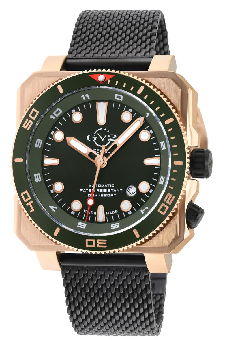 GV2 XO Submarine Swiss Mesh Strap Bracelet Watch, 44mm, Main, color,