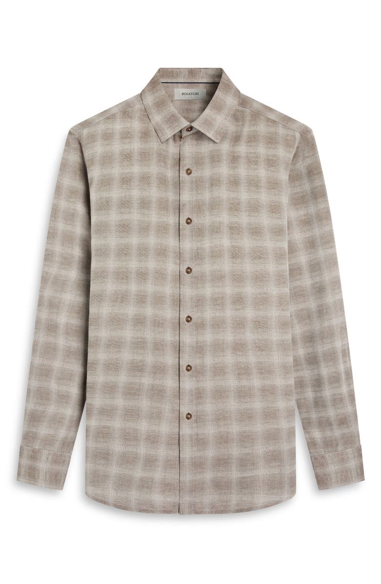 Bugatchi Julian Shaped Fit Plaid Button-Up Shirt, Alternate, color, Walnut