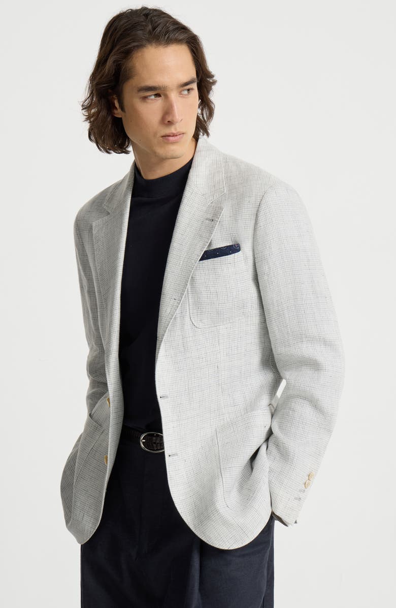 Brunello Cucinelli Houndstooth deconstructed blazer, Alternate, color, Pearl Grey
