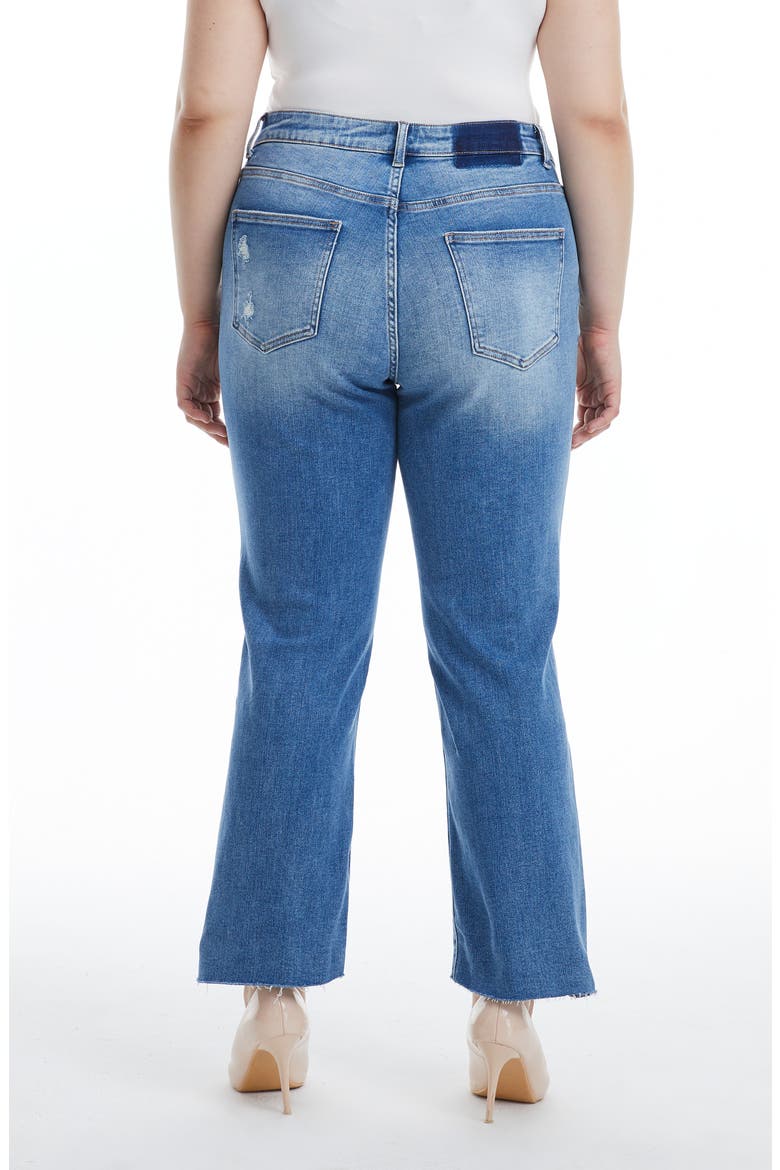 Distressed High Waist Slim Straight Jeans, Alternate, color, MEDIUM BLUE