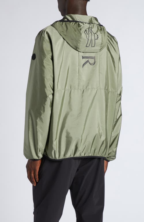 Moncler Hooded Nylon Jacket Side Pockets In Smokey Olive