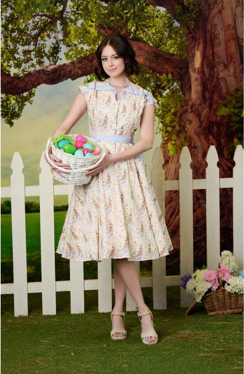 Unique Vintage 1950s Hedda Swing Dress, Alternate, color, Cream Bunny Print