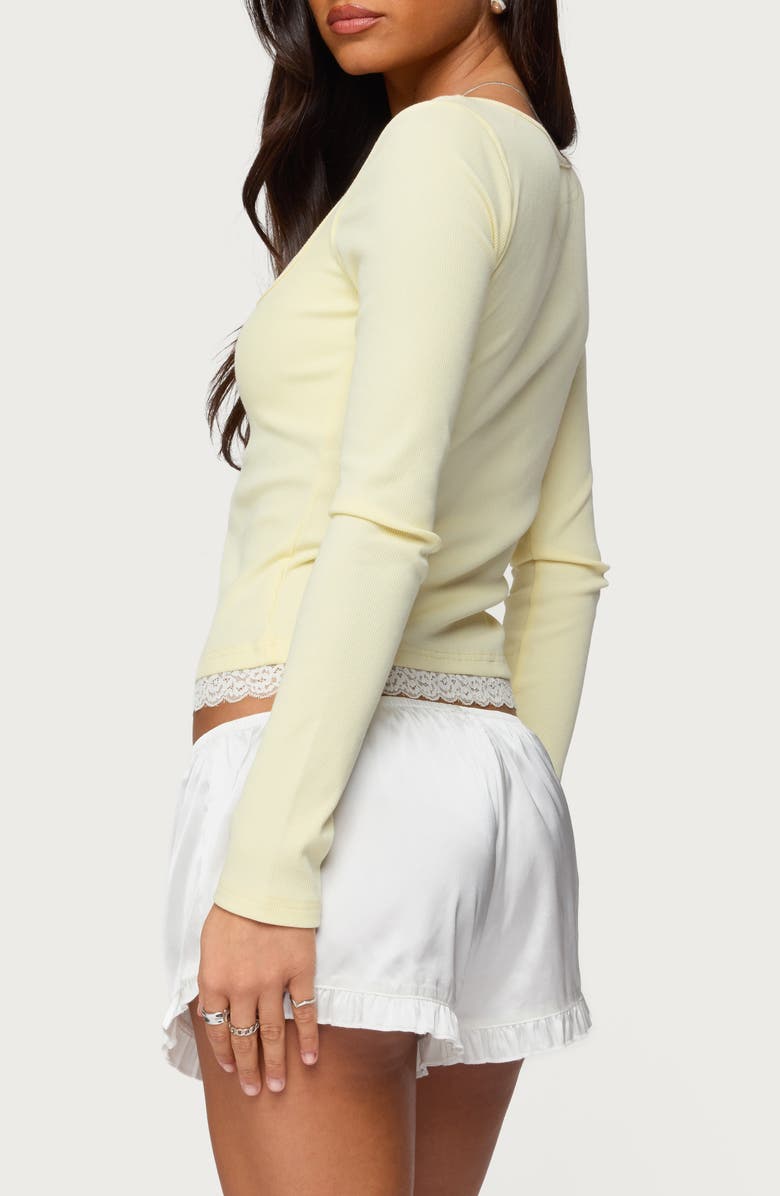 EDIKTED Joana Layered Lacey Henley Top, Alternate, color, Yellow