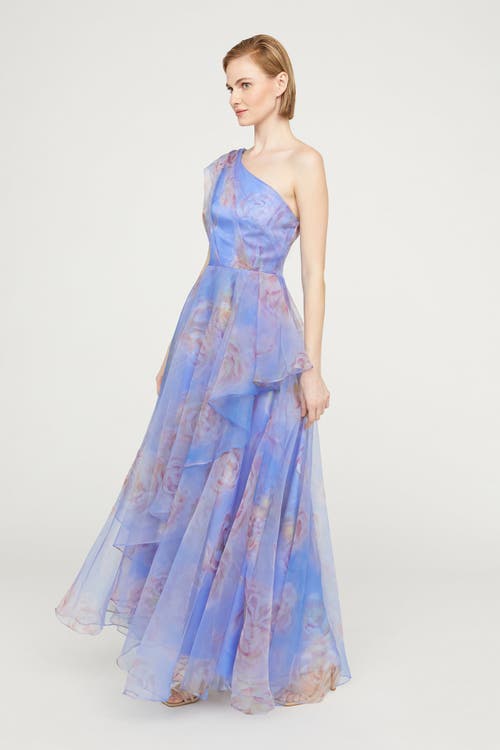 Theia Augusta One Shoulder Gown In Blue