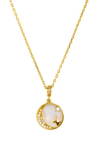Savvy Cie Jewels Mother-of-pearl & Cubic Zirconia Pendant Necklace In Gold