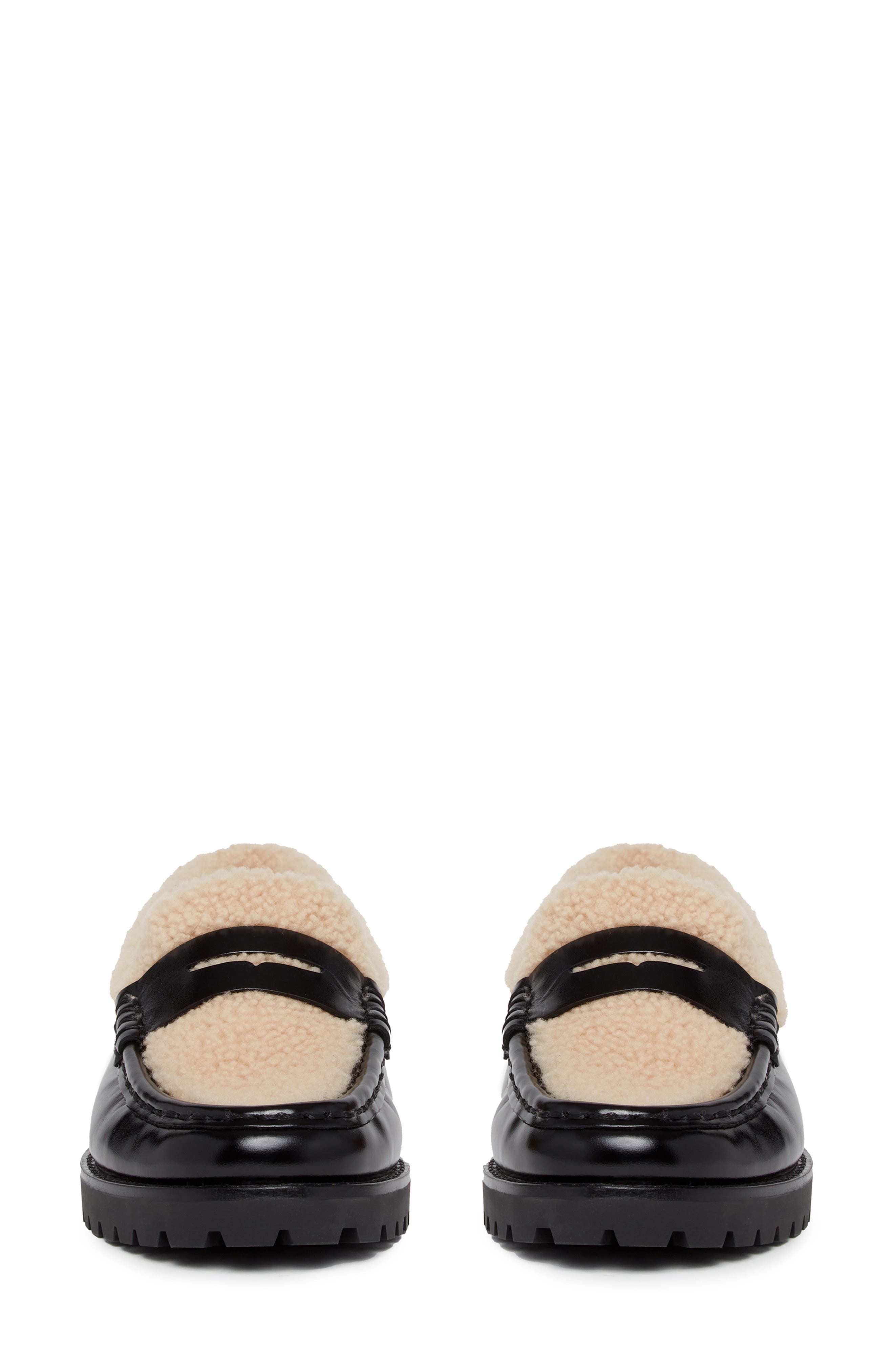 PAIGE Eliis Genuine Shearling Penny Loafer, Alternate, color, Black